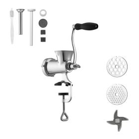 Manual Meat Grinder, 304 Stainless Steel Hand Crank Meat Mincer with Steel Table Clamp, Sausage Stuffer with 2 Cutting Plates & Sausage Tube