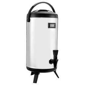 Insulated Beverage Dispenser, 2.4 Gal/9.2L Stainless Steel Thermal Drink Server with Spigot & Temp Display, Suitable for Hot and Cold Drinks
